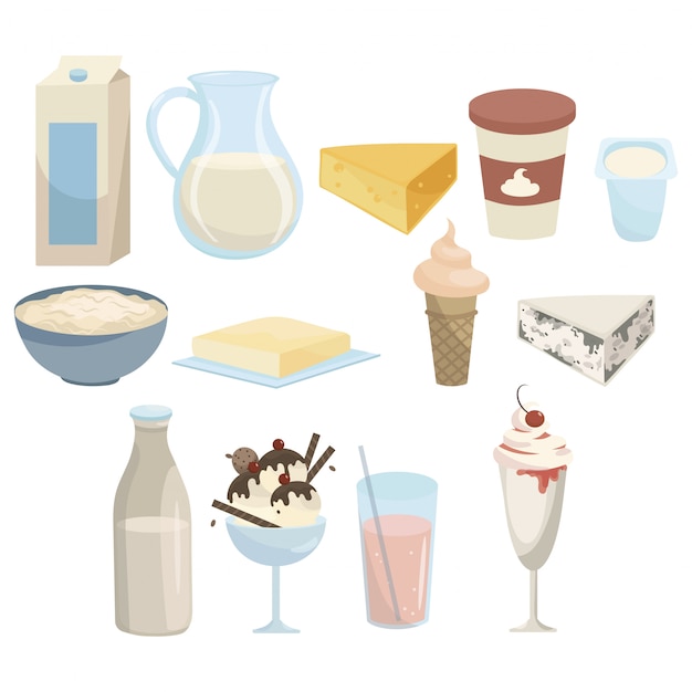 Vector set of milk products. collection of dairy products. food products from milk.