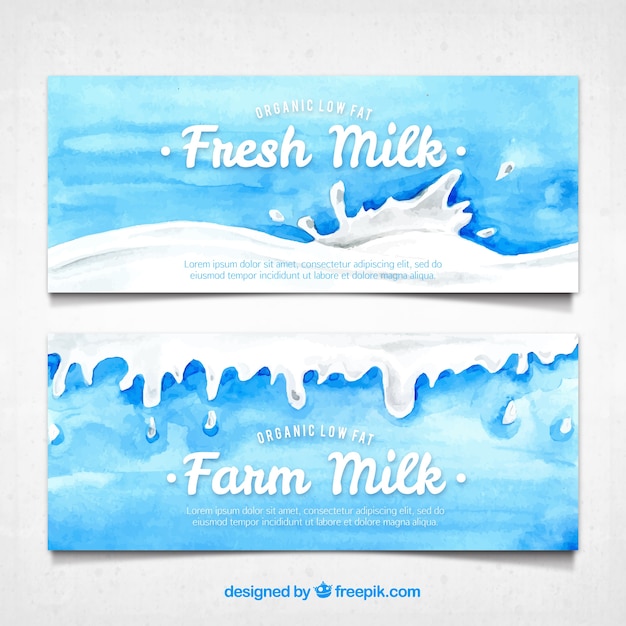 Vector set of milk watercolor banners