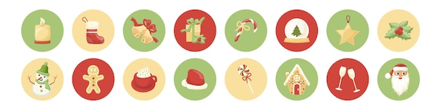 A set of mini cards and stickers on a New Year theme Christmas and New Year cards Vector