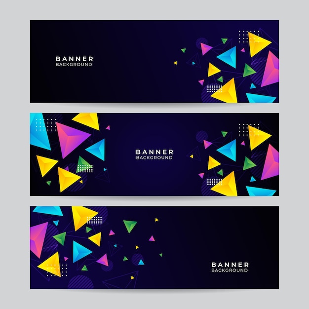 Vector set of minimal abstract banner background with dynamic colorful geometric triangles element shapes. vector abstract graphic design banner pattern background template.