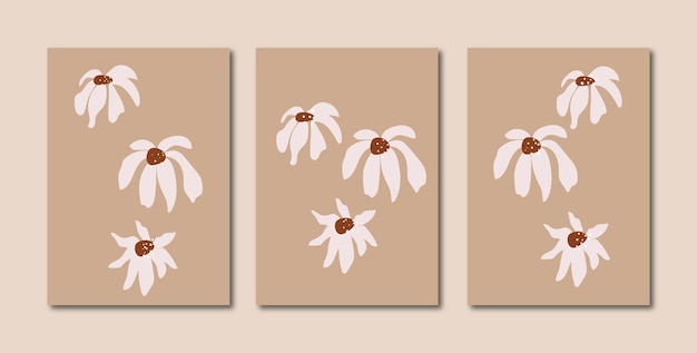 Set of minimal abstract flower and natural abstract aesthetic mid century modern scenery poster