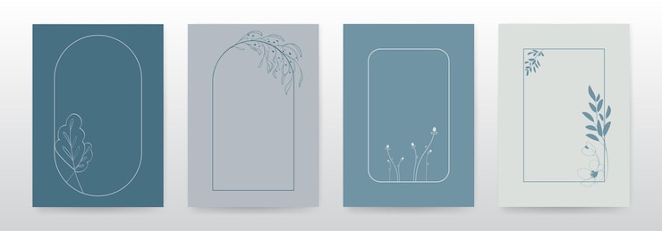 Vector set of minimal background frames with hand drawn flowers and leaves