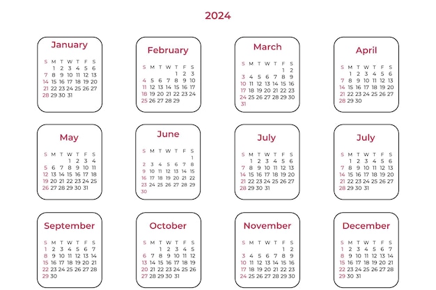 Vector set of minimal calendars year of 2024