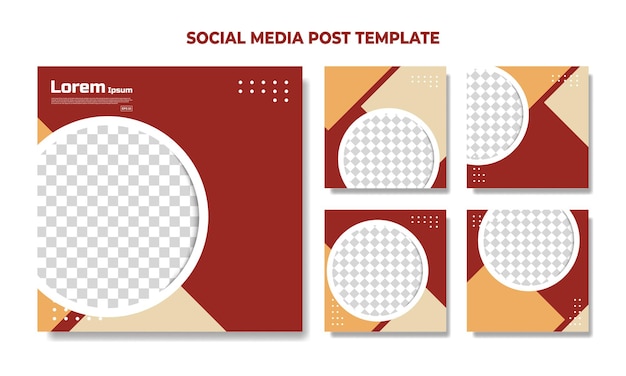 Set of minimal editable covers Red flat modern color with geometric shapes