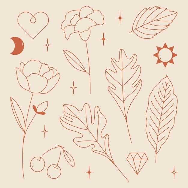 Vector set of minimal line art vector