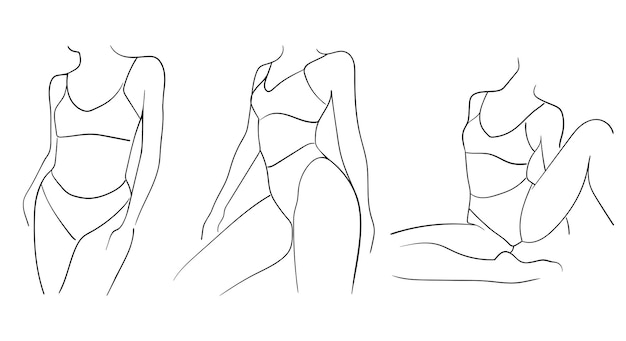 Set di corpo donna minimal line art. concetto di moda di bellezza della donna. - illustrazione vettoriale