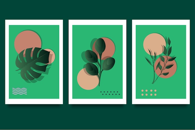 Set of minimal posters with abstract organic shapes composition in trendy contemporary collage style