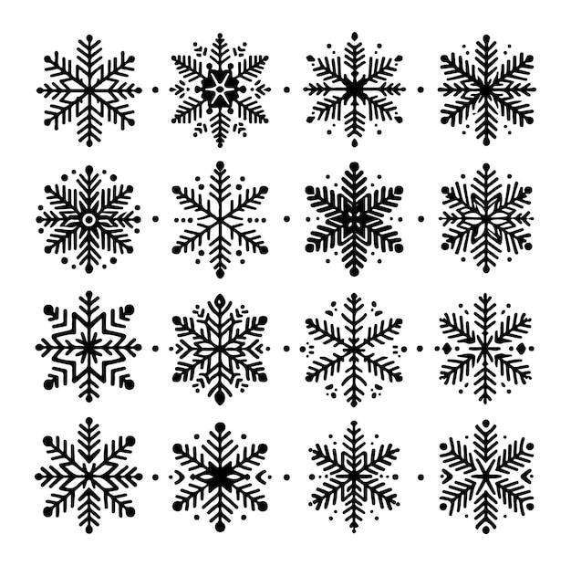 set minimal Snowflakes vector snow vector icon shilhouetee