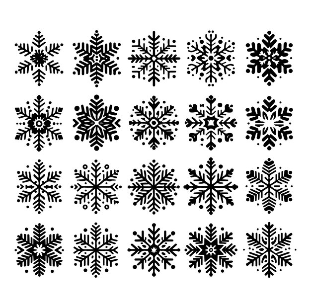 set minimal Snowflakes vector snow vector icon shilhouetee