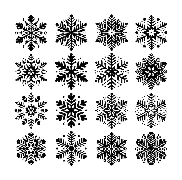 set minimal Snowflakes vector snow vector icon shilhouetee