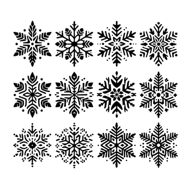 set minimal Snowflakes vector snow vector icon shilhouetee