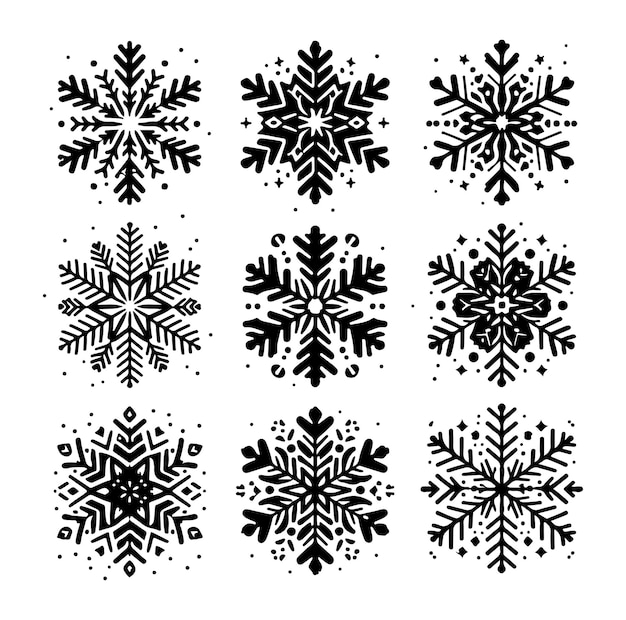 set minimal Snowflakes vector snow vector icon shilhouetee