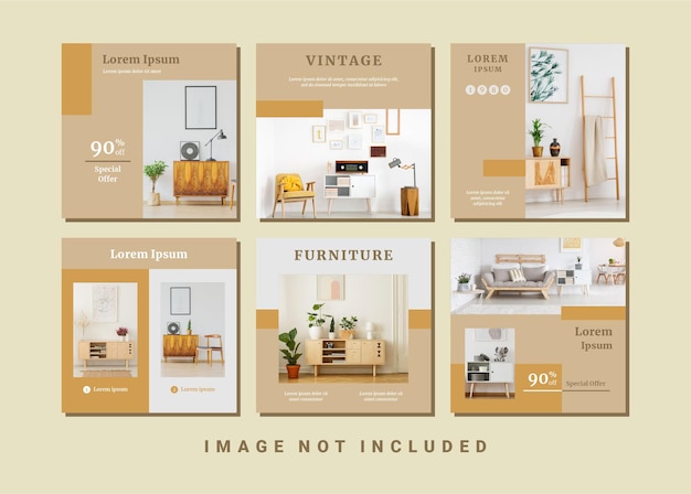 Vector set of minimalism vintage furniture instagram social media post template