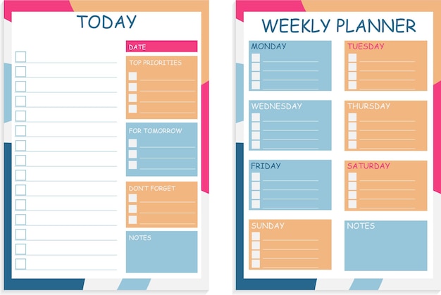 Set of minimalist color daily weekly planners My Daily weekly planner template Clear and simple