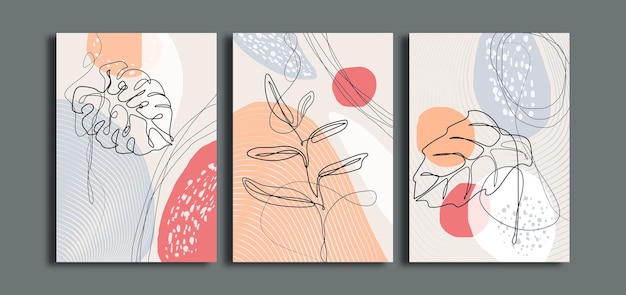 Set of minimalist floral line art wall art