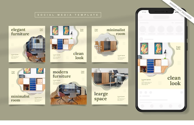 ミニマリストの家具チラシまたはソーシャルメディアバナーのセット