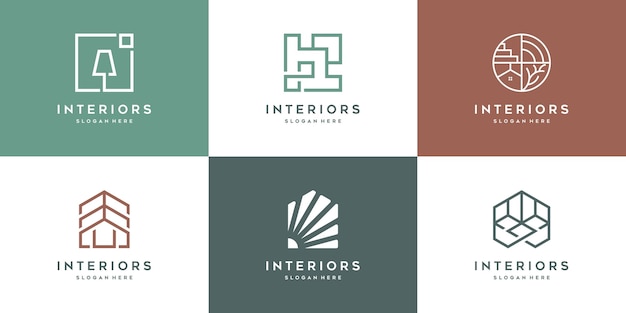 set of minimalist furniture interior logo design