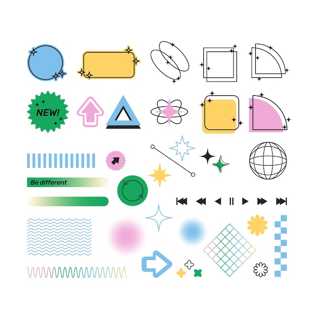 set of minimalist graphic design elements aesthetic shapes memphis frames simple forms