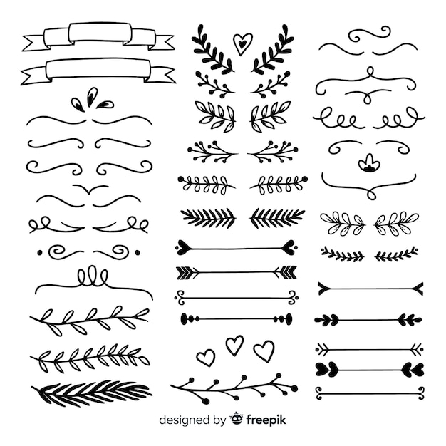 Set of minimalist hand drawn wedding ornaments