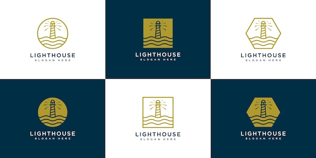 Set of Minimalist line abstract lighthouse logo design