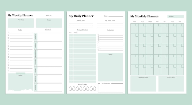 set of minimalist monthly weekly and daily planner templates