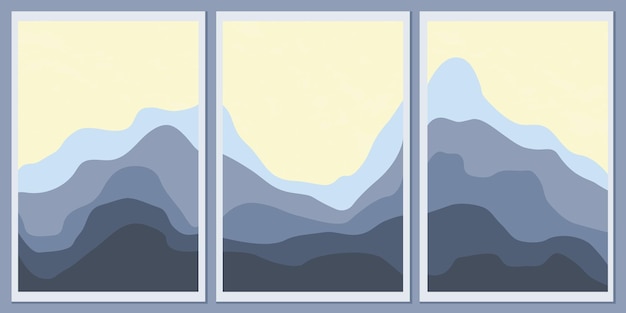 Un insieme di paesaggi monocromatici minimalisti. montagne astratte per uno sfondo elegante