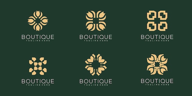 Vector set minimalistic rose flower logo design for yoga boutique and spa beauty cosmetics