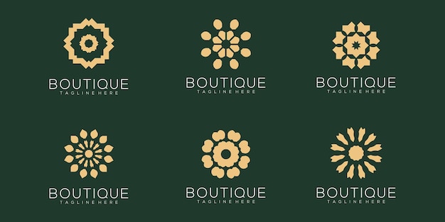 set minimalistic rose flower logo design for yoga boutique and spa beauty cosmetics