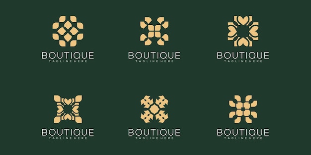 set minimalistic rose flower logo design for yoga boutique and spa beauty cosmetics