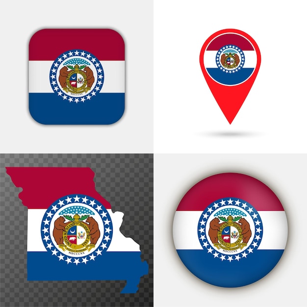 Set of Missouri state flag Vector illustration