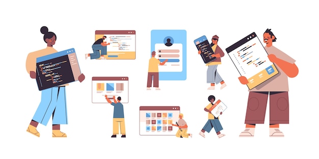プログラムコードアプリケーション開発ソフトウェアプログラミングコンセプトを作成するセットミックスレースウェブ開発者