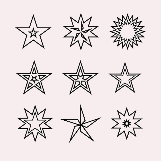 Vector set of mixed stars outlined