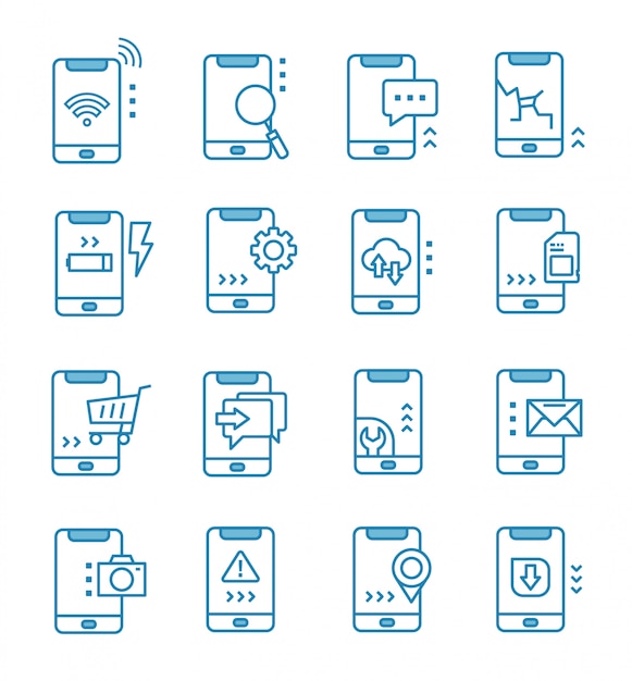 Set of mobile icons with outline style