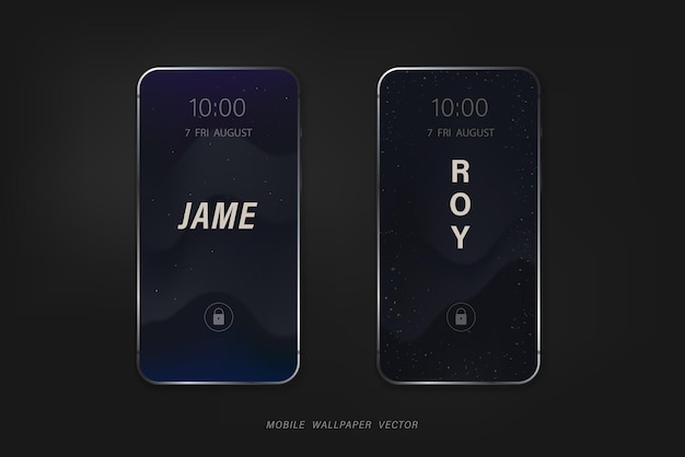 Vector set of mobile phone wallpaper vectors in dark blue universe theme with people names