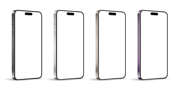 白い背景に異なる色の携帯電話のセット
