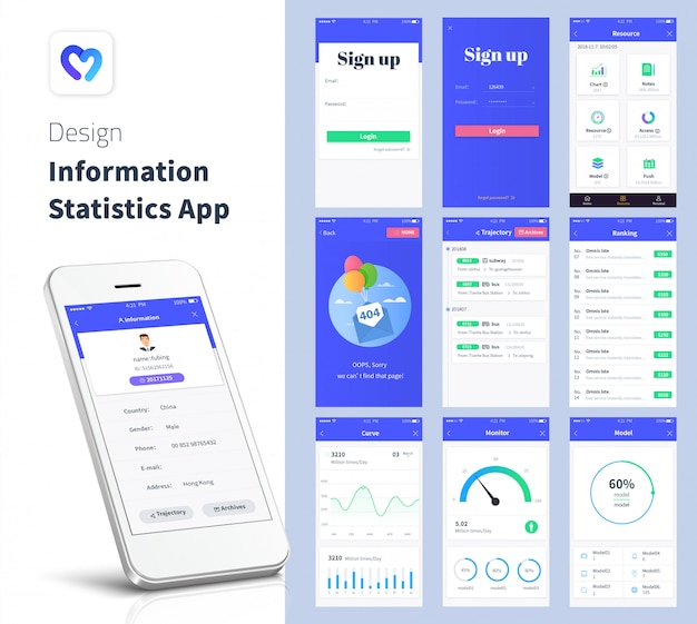 Set of mobile screens template with ui