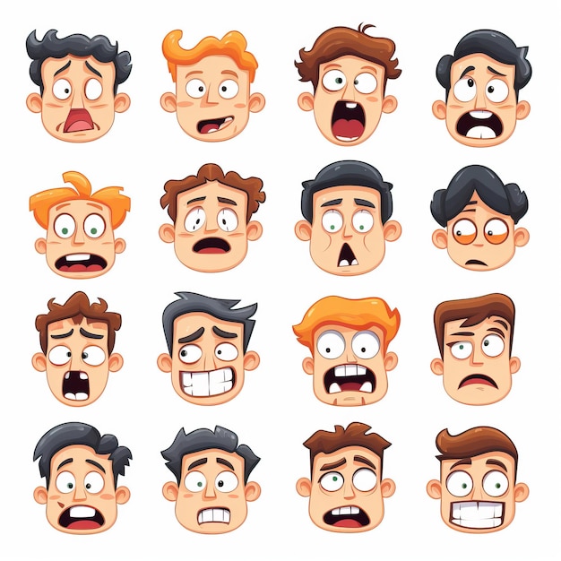 Vector set of mocking faces head shots cartoon style simple flat