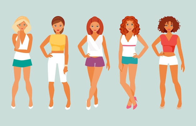 Set mode vrouwen in zomerkleren. vector illustratie