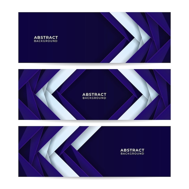 Vector set of modern 3d abstract gradient dark navy blue banner background. blue abstract technology banner templates for the web, social media, banner, cover, flyer, card, poster, wallpaper, texture