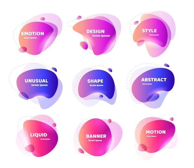 set of modern abstract  banner. flat geometric colorful liquid shape. colored design template of a logo, flyer, banner, presentation. concept design for business. isolated  illustration.