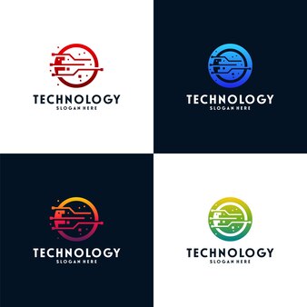 Set di modello di logo modern abstract circle technology, vettore di disegni del logo wire tech, icona del simbolo del logo