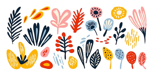 현대적 인 예술적 인 손으로 그려진 doodle 추상적 인 자연과 꽃 모양의 세트