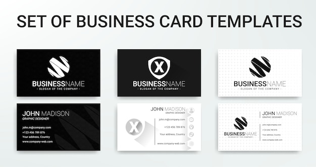 Set of modern black and white business card templates