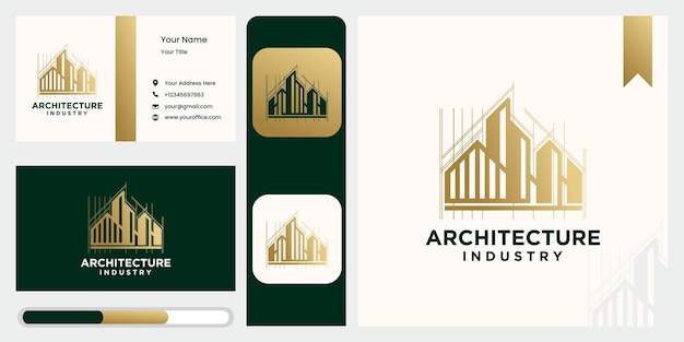 Set of modern building design logo template in gold color