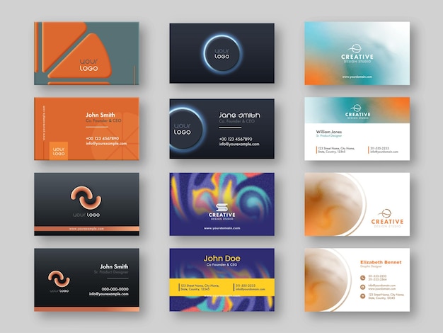 Set of modern business card template on gray background.