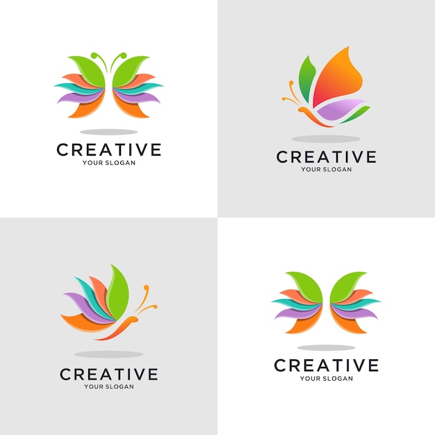Set of modern butterfly logo design