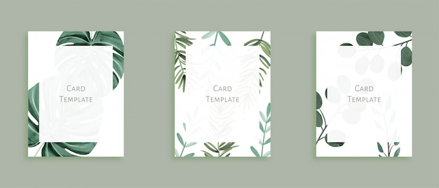 Set of modern card templates with wild leaves