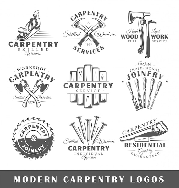 Vector set of modern carpentry labels