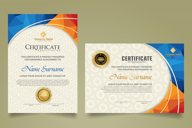 Vector set of modern certificate template with abstract design