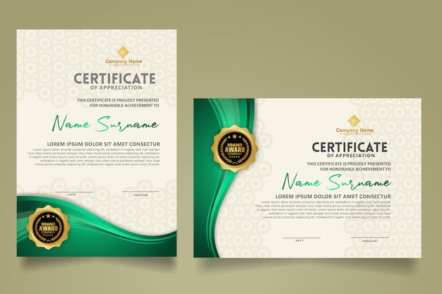 Set modern certificate template with flow lines ornament and modern pattern background.